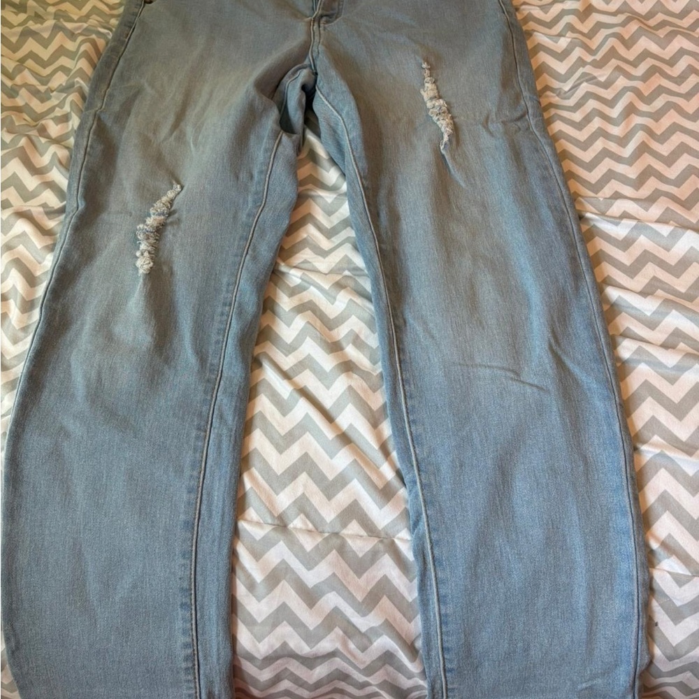 Stylish Light Blue Straight Leg Jeans